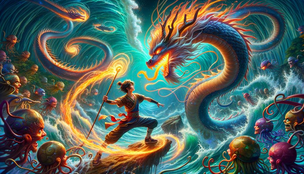 Nezha Stirs Up the Sea - Mythology Vault