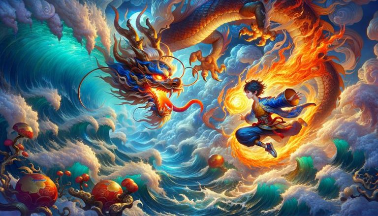 Nezha Stirs Up the Sea - Mythology Vault