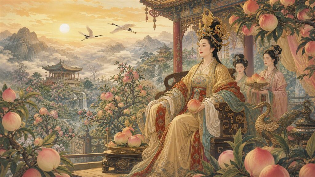 Xi Wangmu in the celestial peach orchard of Chinese tradition