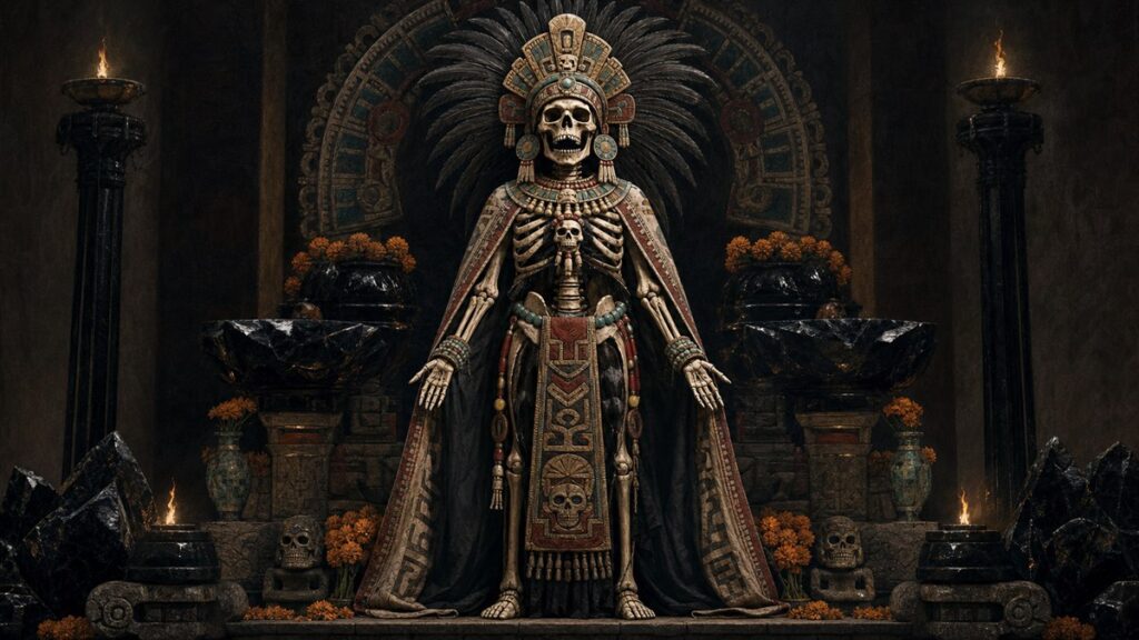 Mictecacihuatl represented in a Mexica inspired ceremonial setting