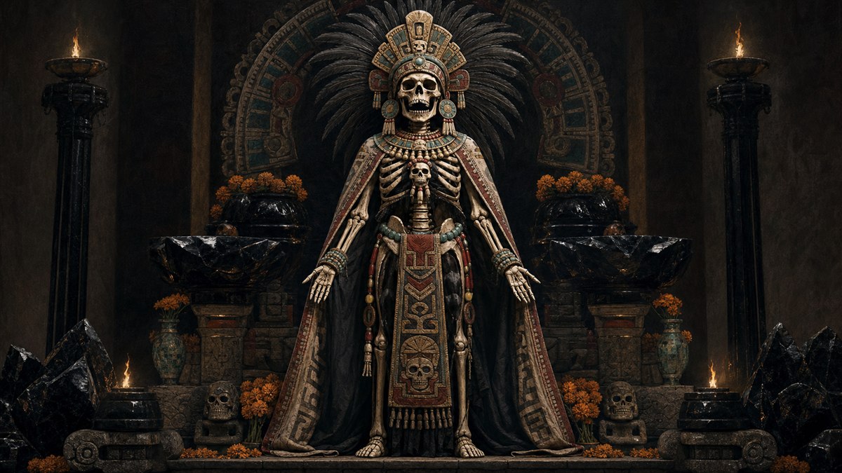 Mictecacihuatl represented in a Mexica inspired ceremonial setting